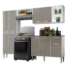 Imagem de Cozinha Compacta Multimóveis Xangai Fg3414 com 2 Leds Armário e Balcão Branca/lacca Fumê