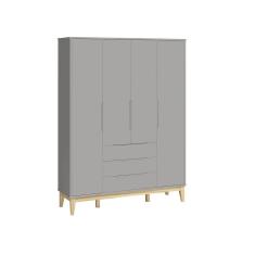 Imagem de Guarda-Roupa Elfe 4 Portas e 3 Gavetas com Pés Square Madeira Natural – Cinza Fosco