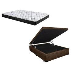 Imagem de Cama Box Baú Casal Confort Suede Marrom Com Colchão Casal Confort Molas Ensacada 65x138x188