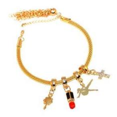 Imagem de Pulseira Berloque Espelho Batom Pilates Folheado Ouro 18k