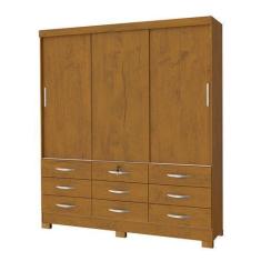 Imagem de Guarda Roupa Casal 3 Portas Correr 9 Gavetas Mdp Noce - San Marino