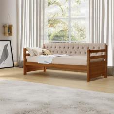 Imagem de Sofá Cama Solteiro Verona Mona Castanho Estofado Capitonê Veludo Bege