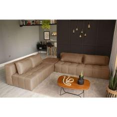 Imagem de sofá modular 2 e 3 lugares com puff soho linho bege