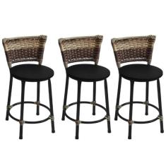 Imagem de Kit 3 Banquetas Baixa  Junco Capuccino Com Assento  Fortmix
