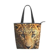 Imagem de Bolsa de ombro feminina durável de lona leopardo, grande capacidade, sacola de compras