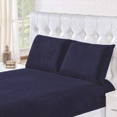 Imagem de Jogo De Cama Solteiro Inverno Manta Flannel 2 Pç - Azul