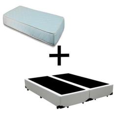 Imagem de Cama Box Casal 138 Bipartido - Tecido Sintético Branco Com Colchão Mun