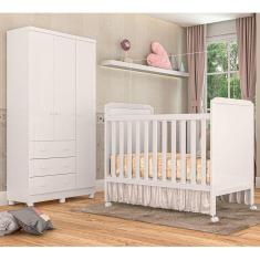 Imagem de Conjunto Quarto Infantil Guarda Roupa 3 Portas, Berço Cloe Junior Móveis Peroba
