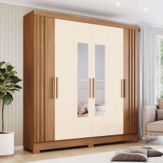 Imagem de Guarda-roupa 6 Portas 3 Gavetas Heitor com Espelho Marrom e Off White
