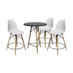 Imagem de Conjunto Mesa Bistrô Eames Eiffel Preta Com 3 Banquetas Brancas De Madeira - Cor: Preto