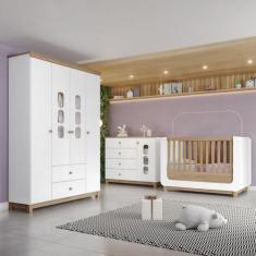 Imagem de Quarto de Bebê Guarda Roupa Berço e Cômoda Aconchego Henn, Branco/Jequ