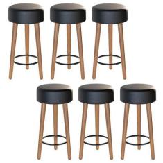 Imagem de Kit 06 Banquetas Baixa Cozinha Paris Estofada D-33 Pés de Madeira Rosq