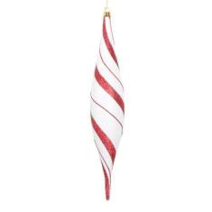 Imagem de Vickerman Enfeite oval com glitter branco e vermelho de 33 cm. Inclui 2 peças por bolsa.