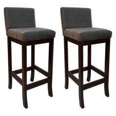 Imagem de Kit 2 Banquetas Alta em Madeira Maciça Estofada Capuccino Melody Suede Cinza