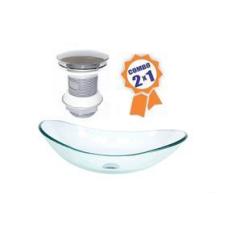 Imagem de Cuba De Vidro Oval 55Cm  Jateado + Valvula Click