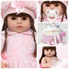 Imagem de Boneca Reborn Corpo De Vinil Siliconado + Enxoval Completo - Cegonha R