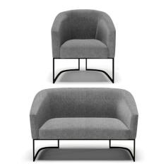 Imagem de Sofá Namoradeira e Poltrona Base Industrial Preto Stella Linho Grafite A26 D03 - D'Rossi