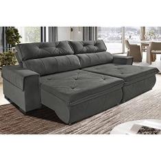 Imagem de Sofá Retrátil e Reclinável 2,50m Cama Inbox Tókio com Molas e Bordado 3d Velusoft Cinza