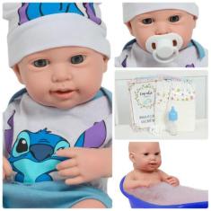 Imagem de Boneco Tipo Reborn Menino Realista Fofo Com Olho Azul 43 Cm - Cegonha