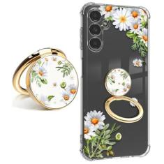 Imagem de Capa para Samsung Galaxy A54 5G com protetor de tela + protetor de lente de câmera, capa protetora de telefone floral transparente macia à prova de choque para mulheres, design de padrão floral de 6,4