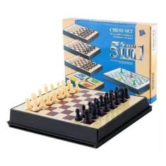 Imagem de Jogos De Tabuleiro 5 Em 1 Com Bancada Magnética Ludo Xadrez Damas E Sn