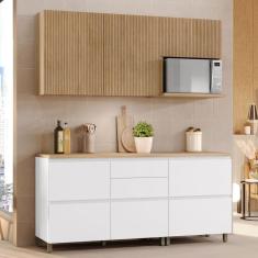 Imagem de Cozinha Compacta Rainha 5 Portas 5 Gavetas Ripado 100% Mdf Branco/Natural - Nesher