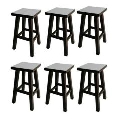 Imagem de Kit 6 Banqueta Media Hardman Padrão Nogueira Assento Quadrado MDF Bran