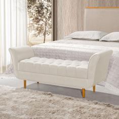 Imagem de Recamier Pés Palito em Madeira Marajó 1,50m Capitonê Linho Crú