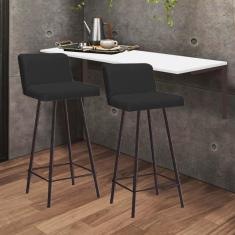 Imagem de Kit Mesa Suspensa de Parede Fixa MDF Marmorizado + 2 Banquetas Lexi Ferro Marrom Corino Preto - Ahazzo Móveis