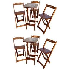 Imagem de Kit 2 Conjuntos Bistrô Mesa com 3 Banquetas Dobráveis de Madeira Perso