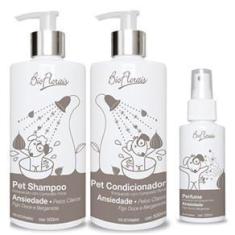 Imagem de Combo Kit banho para cachorro Tratamento Ansiedade Pelos Claros: Shampoo Condicionador e Perfume 