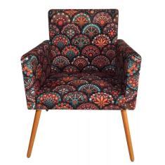 Imagem de Poltrona Decorativa Pés Palito Nina Suede Mandala  - DS Móveis