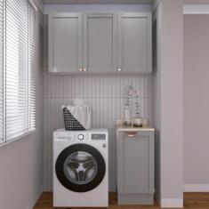 Imagem de Lavanderia Modulada 2 Peças 1 Armário Aéreo 3 Portas 1 Balcão Cabecasa Madeiramadeira Cinza/branco