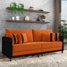 Imagem de Sofá Living Montecarlo 3 Lugares Bipartido 232cm Pés em Madeira Veludo/PU Terracota/Preto G33 - Gran Belo