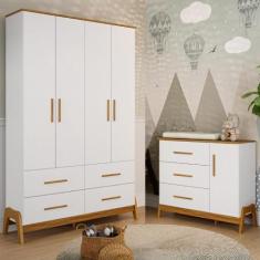 Imagem de Quarto Bebê Completo Guarda Roupas Cômoda 1 Porta 100% Mdf - Peroba
