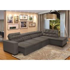 Imagem de Sofá 7 Lugares de Canto Retrátil Reclinável Pillow Chaise E 3,60  X 2,20 m  Sttilo Marrom513 - MegaSul