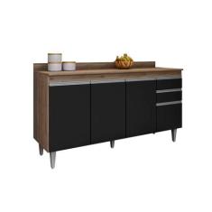 Imagem de Balcão Cozinha Ayla 150cm Freijó com Preto  C/ Tampo - Belliv Decor