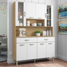 Imagem de Armário de Cozinha Golden 8 Portas 2 Gavetas com Vidro Freijó/Supremo - Kits Paraná