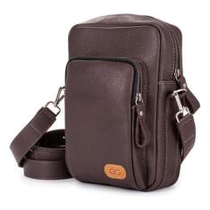 Imagem de Bolsa Shoulder Bag Masculina Couro Legítimo Tiracolo Pequena(Marrom-escuro)