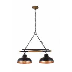 Imagem de Pendente Retro Trilho Madeira E Metal Brooklyn 2 Lâmpadas Madelustre