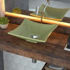 Imagem de Cuba De Apoio Folha Lux L34w Com Válvula De Metal Click Compace Verde Acqua