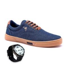 Imagem de Tênis Masculino Casual Em Lona Polo Joy Solado Reto + Relógio