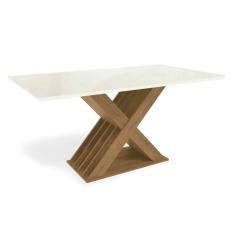 Imagem de Mesa Multiuso Cozinha Graviola c/ Tampo Madeirado c/ Vidro 160x90cm Freijó/Off White - Kappesberg