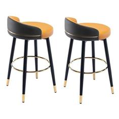 Imagem de Conjunto de 2 cadeiras giratórias para bar de cozinha e ilha, banquetas de bar de couro napa com altura para balcão, bancos de bar redondos sem apoios de braços, pedais redondos dourados para café da