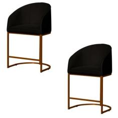 Imagem de Kit 02 Banco Banqueta Poltrona Mia Base Metal Bronze Veludo - Fina Mob