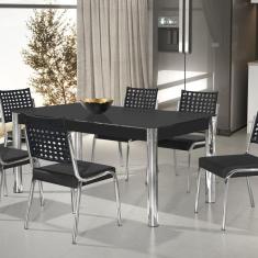 Imagem de Conjunto Sala de Jantar Mesa Natani 160x90cm com 6 Cadeiras Natani Junco Aço Nobre Móveis Cromado/Preto