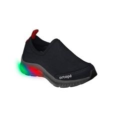 Imagem de Tênis de Led Infantil Masculino Ortopé Dna Light Calce Fácil Preto e Vermelho