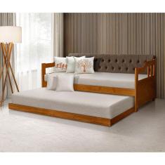 Imagem de Bicama Dublin Estofado Capitonê Veludo Marrom Madeira Maciça com Cama Auxiliar 2 Colchões - Castanho