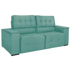 Imagem de Sofá Cama Retrátil Sala Vicenza Vicenza 210cm Suede Cor Azul Tiffany