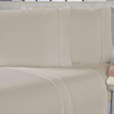 Imagem de Jogo de Cama Lençol Sofist Ponto Palito 400 Fios Toque Macio Casal King 03 Peças - Bege